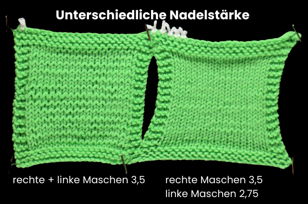Wie ändert eine geringere NS bei den linken Maschen das Gesamtbild?