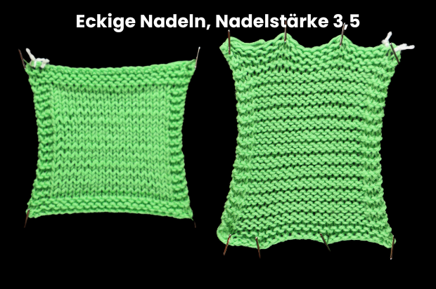 Maschenprobe mit eckigen Nadeln